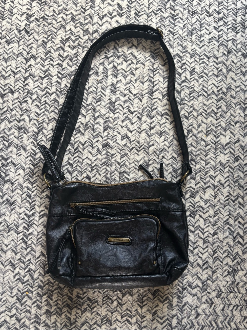 Classic Black Vegan Leather Purse with Adjustable Strap